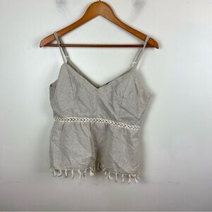 Hologram Tan Beige Cream Striped Cotton Crochet Boho Coastal Camisole Tank Small